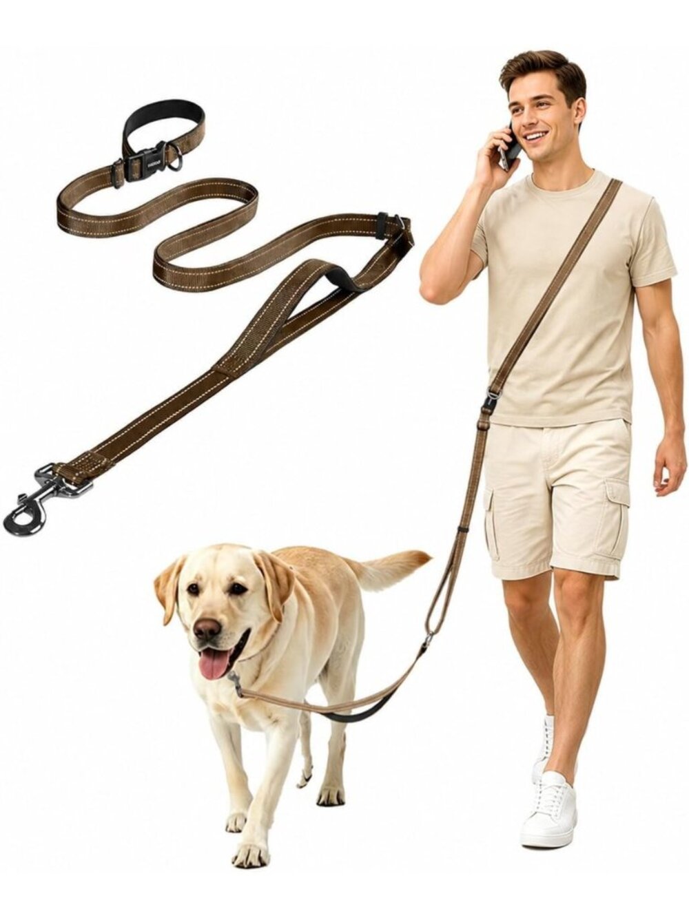 Adjustable Hands-Free Dog Leash 5.8-8.5FT, Reflective, Quick Release for Medium